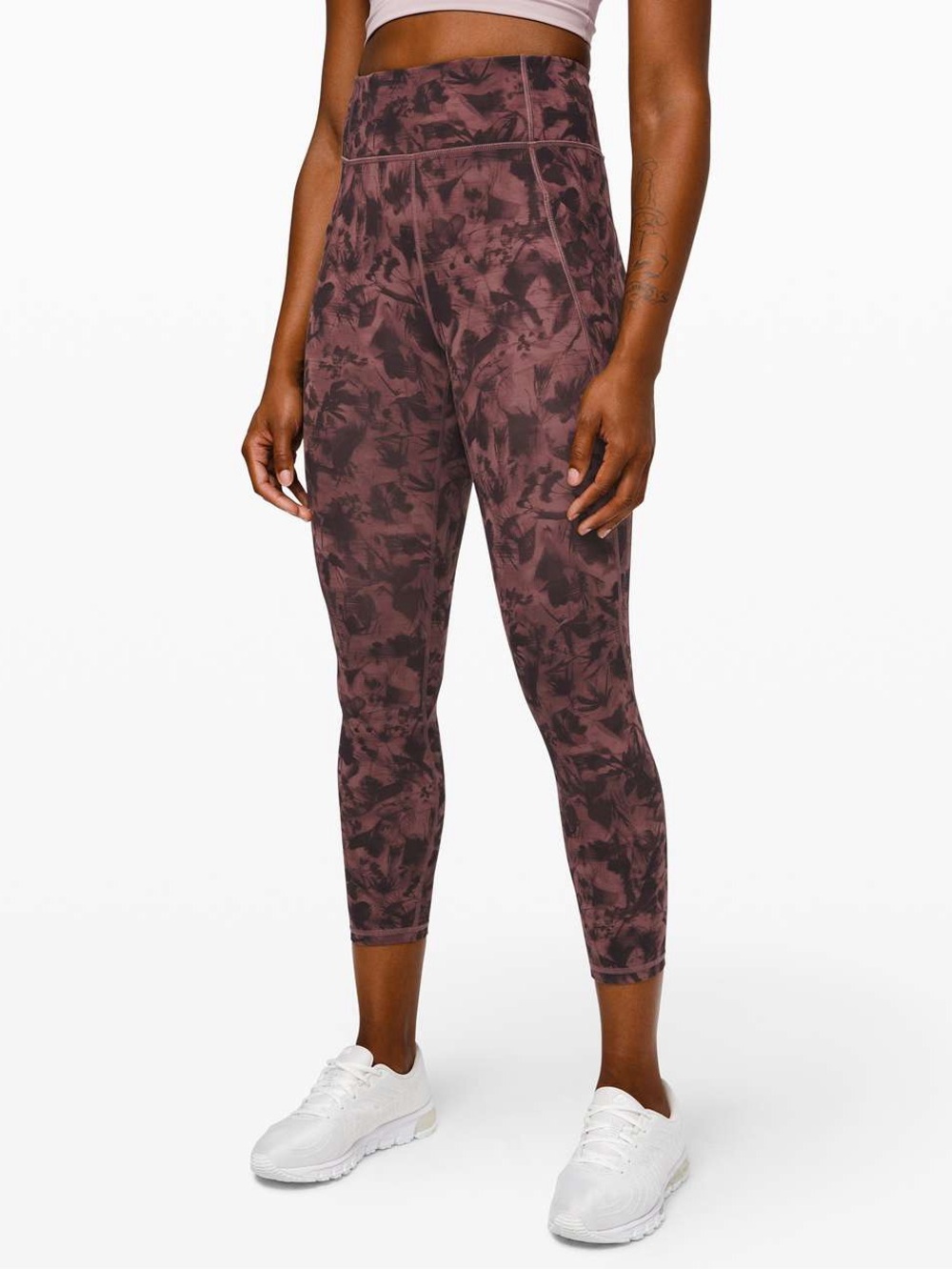 Lululemon Time To Sweat Crop 23 Dusk Floral Antique Bark Black Leggings Size 2